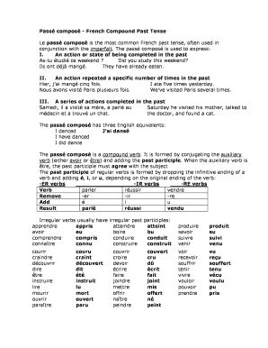 Fillable Online Pass Compos French Compound Past Tense I An Action