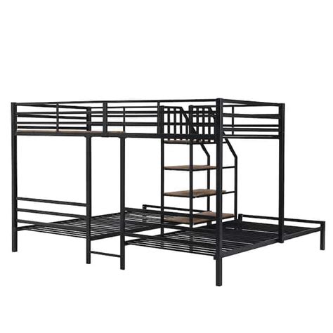 Harper Bright Designs Black Twin Over Twin Metal Triple Bunk Bed With