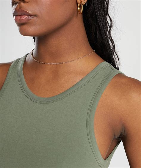 Gymshark Ribbed Cotton Seamless Body Fit Tank Base Green Gymshark