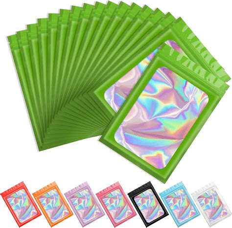 100 Pcs Green Smell Proof Mylar Bags Holographic Packaging