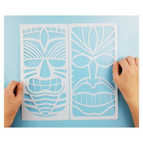 Tiki Tribe Stencils 16 Pcs Tiki Totems Face With Open Mouth Etsy