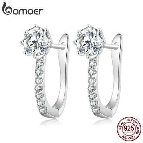 Bamoer 925 Sterling Silver Plated Platinum Minimalist U Shape Ear