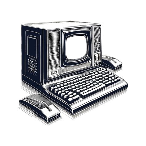 Vektor Retro Vintage Computer Sketch Handgezeichnet In Der Doodle Stil