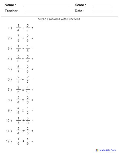 Adding Subtracting Dividing Multiplying Fractions