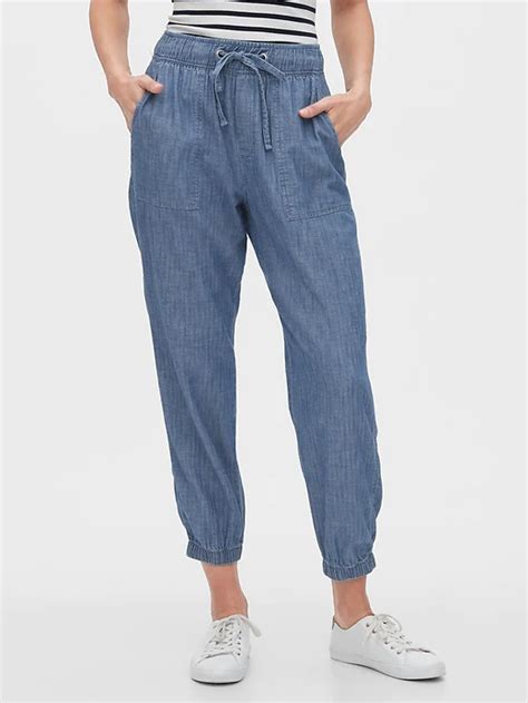 Utility Joggers In Chambray With Washwell Womens Joggers Outfit