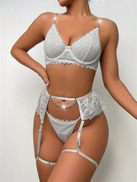 Sexy Elegant Mature Mesh Lace Metal Chain Lingerie Set SHEIN USA