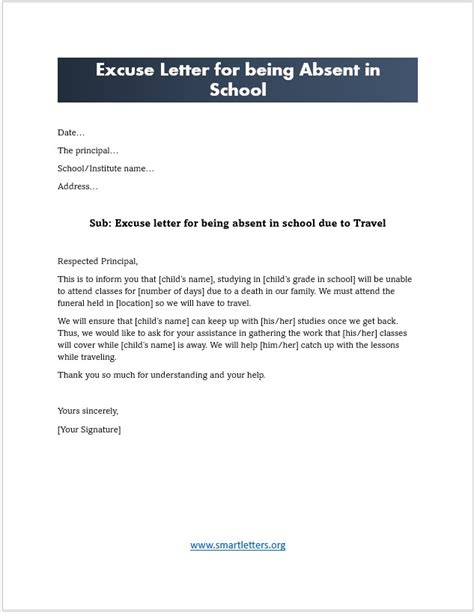 Excuse Letters For Being Absent In School Class Excuse Letter Sample