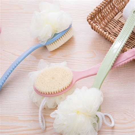 Shower Body Brush With Bristles And Loofah Back Scrubber Bath Mesh