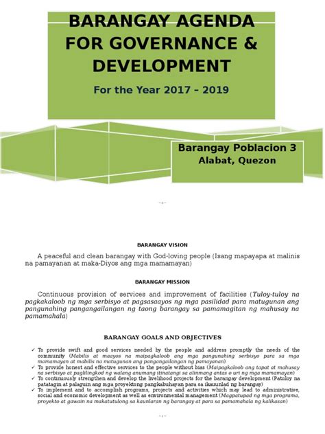 Barangay Agenda For Governance And Development Pdf Non Governmental