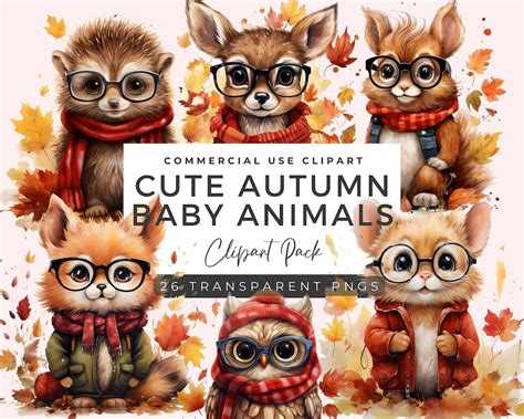 Cute Fall Animal Clipart Bundle Woodland Animal Clipart Autumn Clipart Watercolor Fall Clipart ...