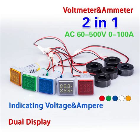 New Square 2in1 Led Digital Dual Display Voltmeter Ammeter Voltage