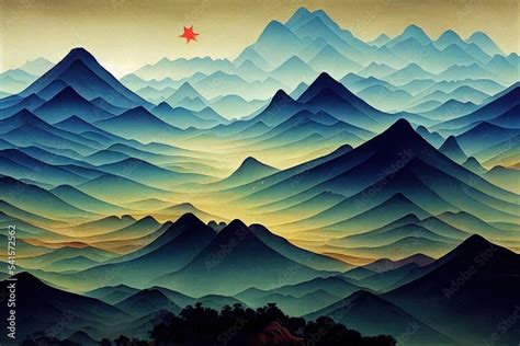 Modern digital art of Chinese landscape painting Stock Illustration ...