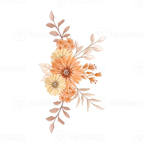 Orange Flower Arrangement With Watercolor Style Png