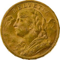 Pre Owned 1915 Swiss 20 Franc Helvetia Gold Coin Pre Owned