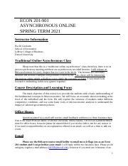 ECON 201 901 S22 Syllabus Doc ECON 201 901 ASYNCHRONOUS ONLINE SPRING