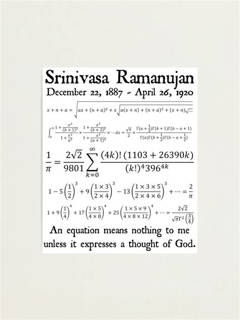 "Srinivasa Ramanujan An Equation Expresses God Mathematics Quote ...