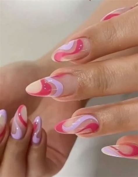 Cute Almond Pink Swirl Nail Inspo In 2021 Classy Acrylic Nails