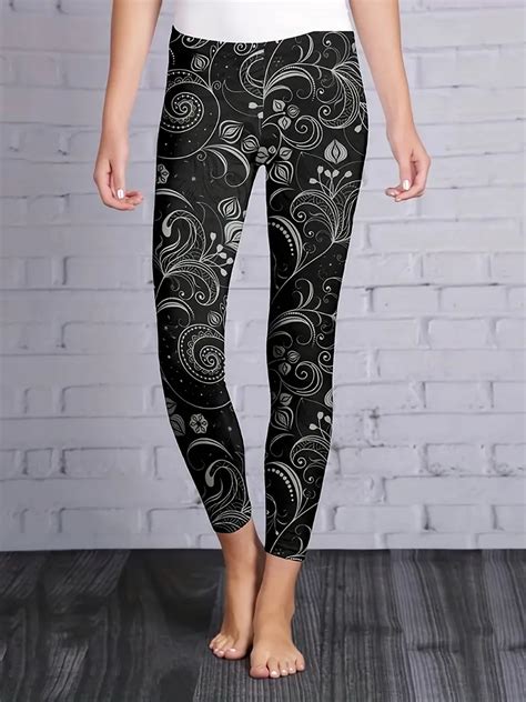 Floral Print Skinny Leggings Casual Elastic Waist Stretchy Temu Canada