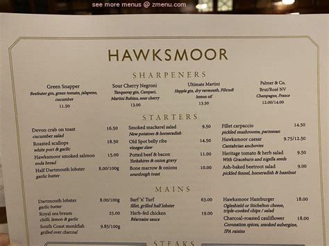 Online Menu of Hawksmoor Guildhall Restaurant, London, United Kingdom, EC2V 5BQ - Zmenu