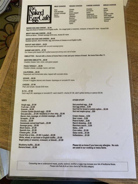 Menu At The Naked Egg Cafe State College