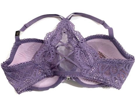 Victorias Secret Dream Angels Lined Demi Lace Mesh Racerback 32d Purple