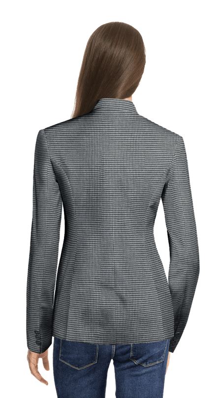 Gray Houndstooth Tweed Double Breasted Blazer Sumissura