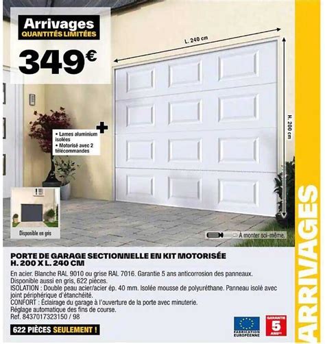 Promo Porte De Garage Sectionnelle En Kit Motoris E H X L Cm