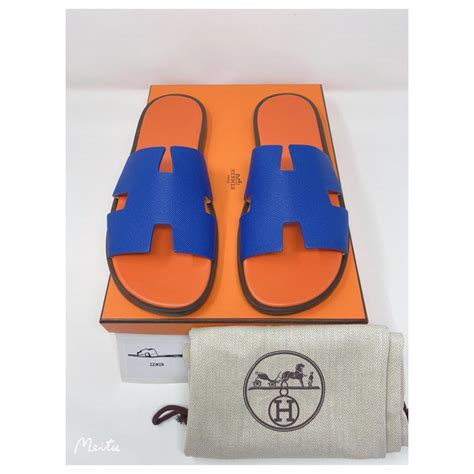 Hermès HERMES SANDALE IZMIR EPSOM 44 5 IT Cuir Bleu Orange ref 230454