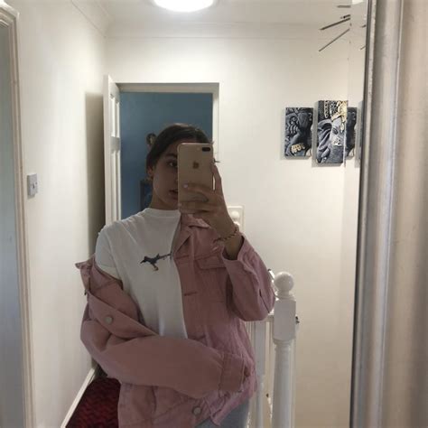 Miss Guided Pink Oversized Denim Jacket Size But Depop