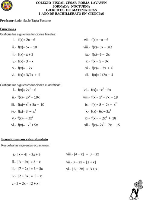 COLEGIO CESAR BORJA LAVAYEN JORNADA NOCTURNA Ejercicios de matemáticas