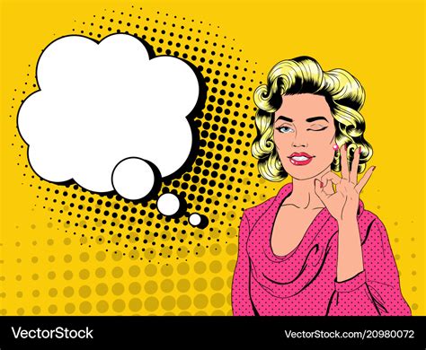 Pop Art Blonde Woman Winking And Showing Sign Ok Vector Image