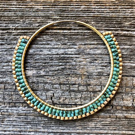 Beaded Hoop Earrings 14k Gold Filled Hoops Turquoise And Etsy