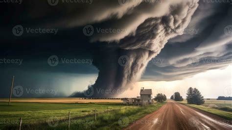 Tornado in stormy landscape, thunder storm, climate change, natural
