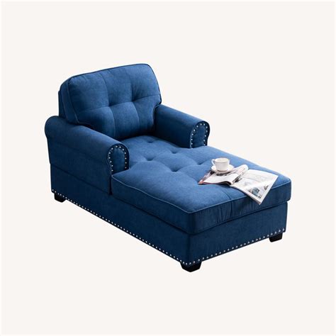 Modern Navy Blue Linen Fabric Chaise Lounge - AptDeco