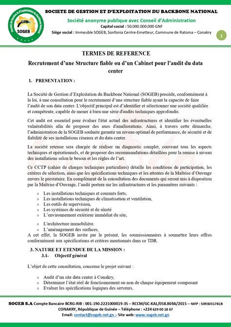 Termes De Reference Pour Le Recrutement Dune Structure Fiable Ou Dun