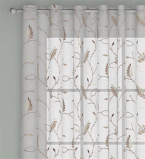 Buy Brown Floral Polyester Ft Sheer Eyelet Door Curtain By Gm Fabrics