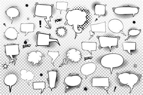 Premium Vector Set Of Comic Speech Bubbles And Elements With Halftone