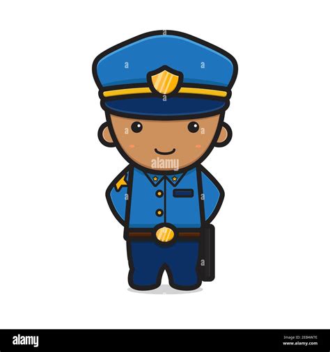 Cute Police Character Wearing Uniform Cartoon Vector Icon Illustration