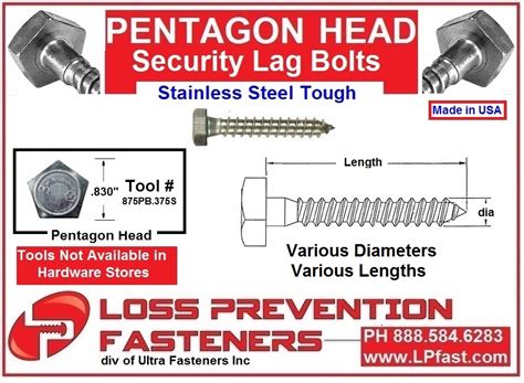 Pentagon ® External Tamper Proof Bolts Loss Prevention Fasteners