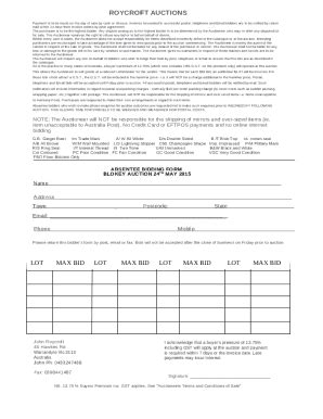 Roycroft Auctions Doc Template Pdffiller