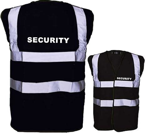 Black Hi Visibility Reflective Safety Vest Printed Security Front And