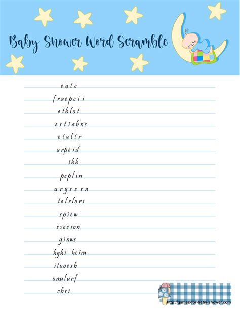 Free Printable Baby Shower Word Scramble Game