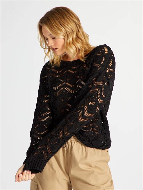 Pull En Maille Crochet Noir Kiabi