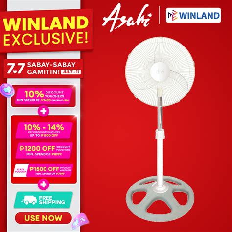 Asahi By Winland 16 Stand Fan White Electric Fan Turbo Fan PF 631