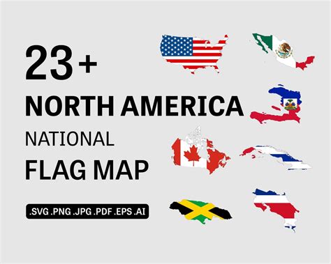 North America Countries Flag Maps SVG Set, North American Country ...