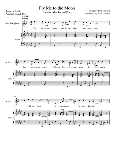 Fly Me To The Moon Alto Saxophone Piano Duet Sheet Music For Piano Saxophone Alto Solo