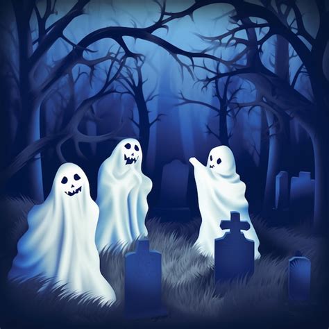 Premium AI Image | A halloween scene with ghosts in the woods.