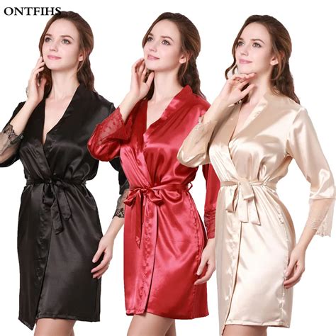 Silk Satin Kimono Robes For Womens Clothing Long Sleeve Sleepwear Lace