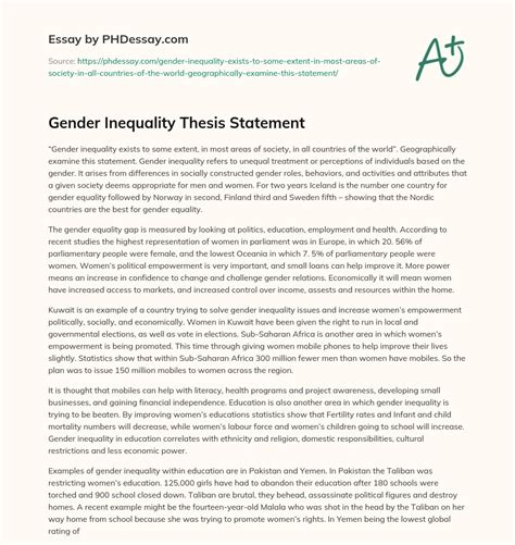 Gender Inequality Thesis Statement Essay Example