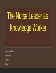 The Nurse Leader As Knowledge Worker Pptx The Nurse Leader As